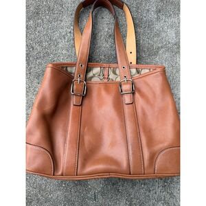 Coach Vintage Cognac Brown Leather Buckle Tote Bag Shoulder Bag 9090